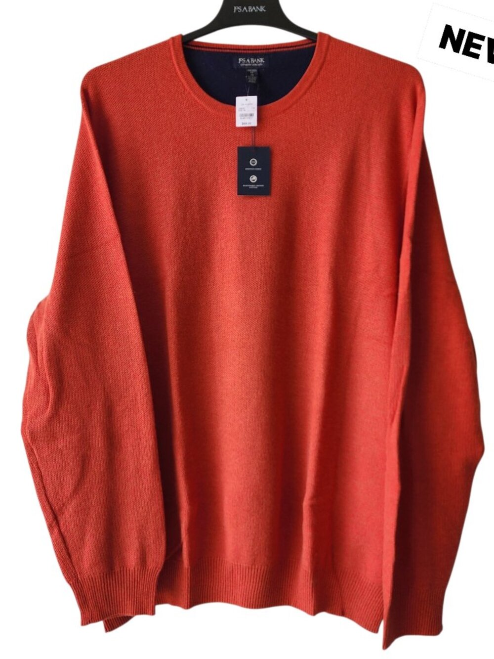 3XB Sweater 3X Orange New Jos A Bank Cotton Wool Blend Crewneck Tailored Fit Man